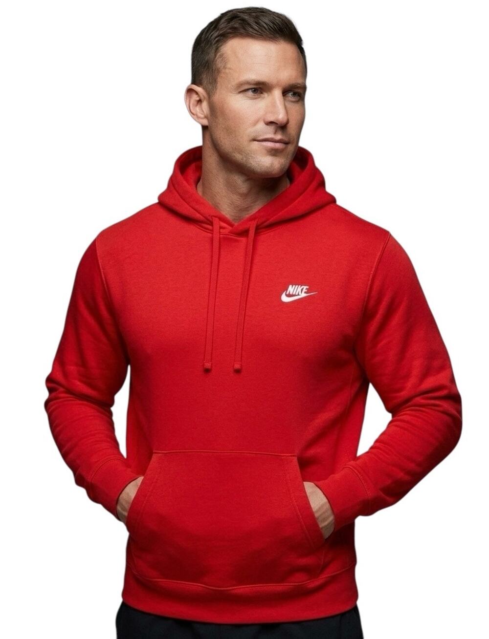 Nike Men's  Pullover Hoodie in University Red with a white  Futura logo.